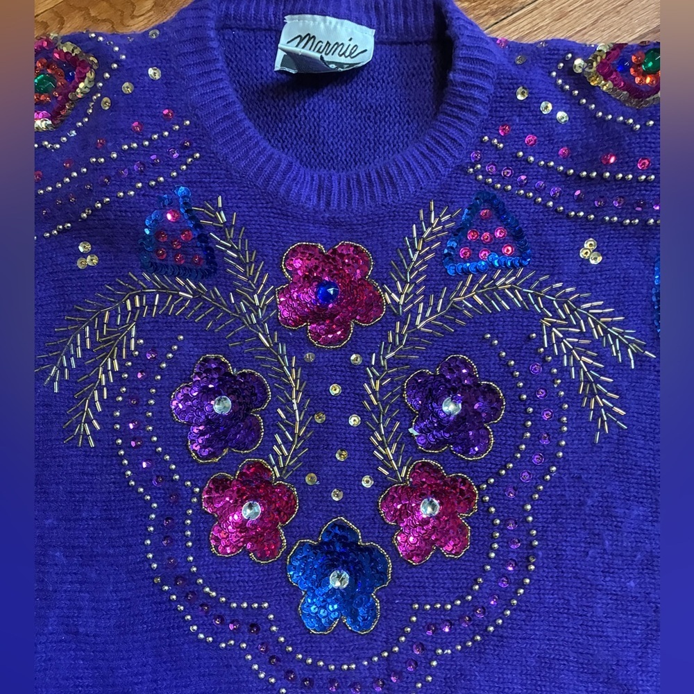 Vintage Marnie West Silk Angora Rabbit Lambswool Sweater Large Embellished VTG - Picture 3 of 11